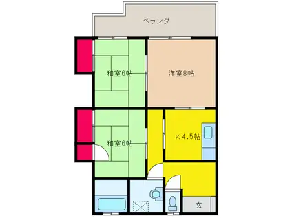 伊予鉄道横河原線 福音寺駅 徒歩9分 2階建 築47年(3K/2階)の間取り写真