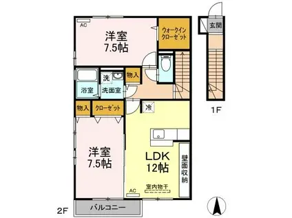 グランドソレーユTOYOTA B棟(2LDK/2階)の間取り写真