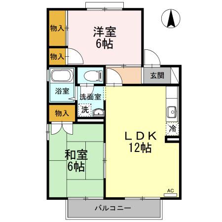 エスポワール34 E棟(2LDK/2階)の間取り写真
