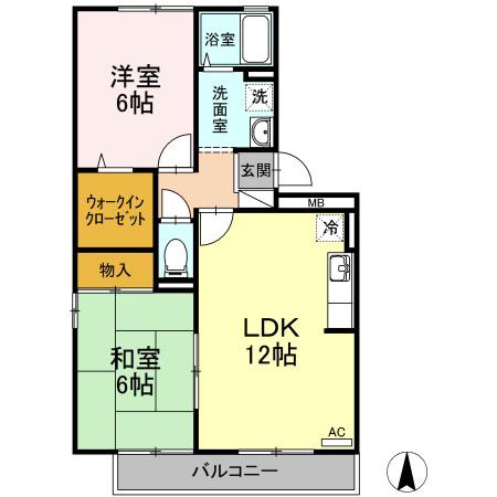 サンシャインハイツ A棟(2LDK/1階)の間取り写真