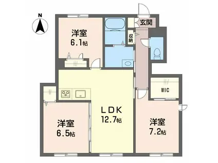 アルフラット椿 B棟(3LDK/1階)の間取り写真