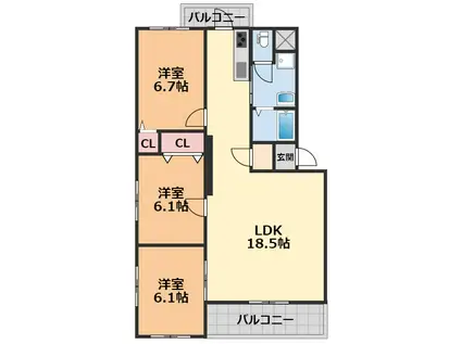 ボヌールレジデンス(3LDK/2階)の間取り写真