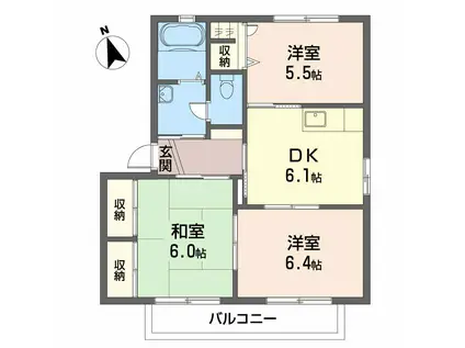 バリュージュM・T A棟(3DK/2階)の間取り写真