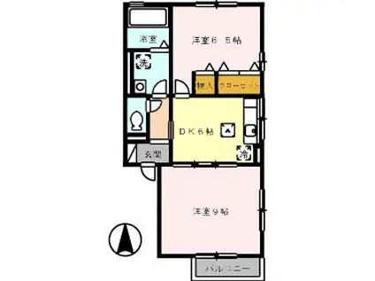 リビングタウン高岡(2DK/1階)の間取り写真