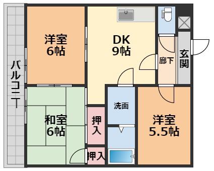 サザンキャッスル大野(3DK/3階)の間取り写真