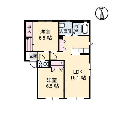 グランマスト古川北 B棟(2LDK/1階)の間取り写真