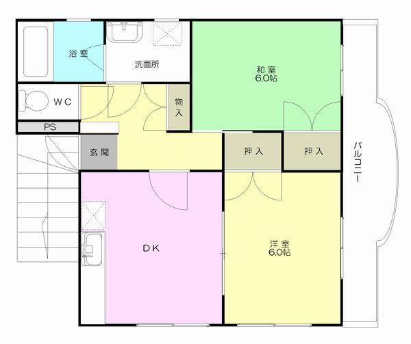 ワンカラー北斎院(2DK/2階)の間取り写真