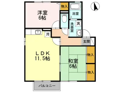 ヴェル・フレール(2LDK/2階)の間取り写真