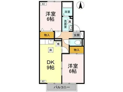 伊予鉄道横河原線 北久米駅 徒歩48分 2階建 築25年(2DK/1階)の間取り写真