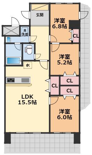 ブライムタワー古川(3LDK/12階)の間取り写真