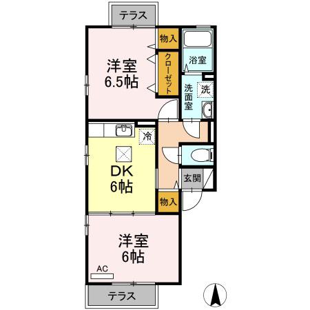 アベニュー北野D(2DK/1階)の間取り写真