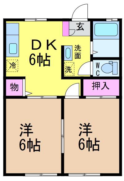 白石ハイツ(2DK/1階)の間取り写真