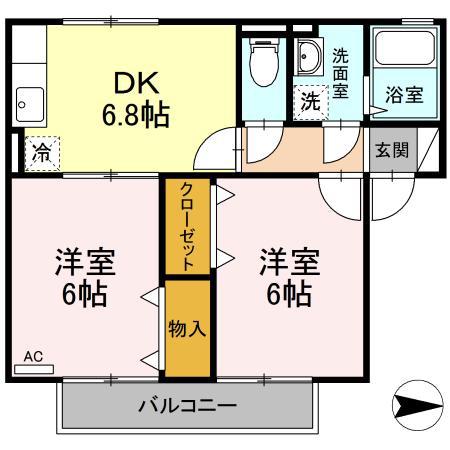 パークハイム向日葵Ⅱ(2DK/2階)の間取り写真