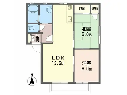 メゾン北野A・B棟(2LDK/1階)の間取り写真