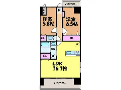 永田小坂ビル(2LDK/6階)の間取り写真