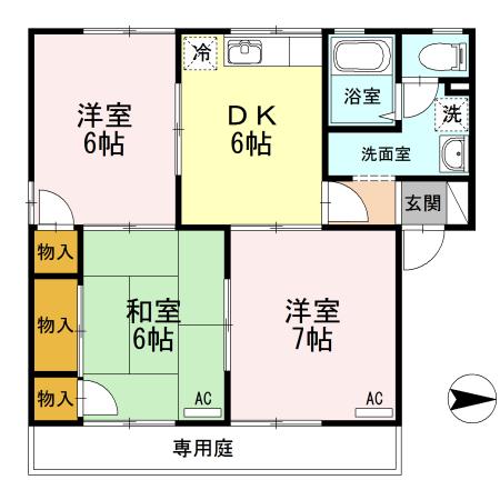 コンフォート A棟(3DK/1階)の間取り写真