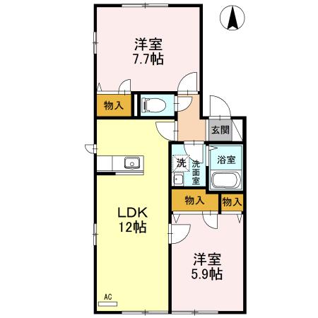 リヴェール馬木(2LDK/2階)の間取り写真