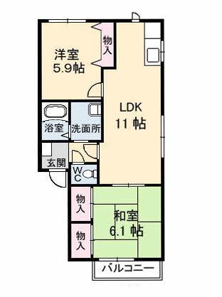 アイリス川原(2LDK/2階)の間取り写真