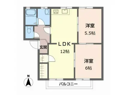 カルテット北斎院 C棟(2LDK/2階)の間取り写真