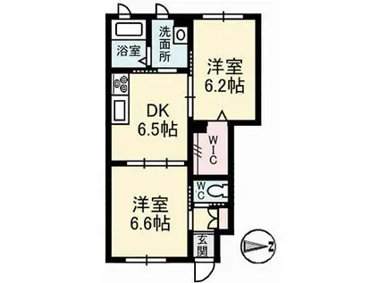 フェリシードひめばら B棟(2DK/1階)の間取り写真