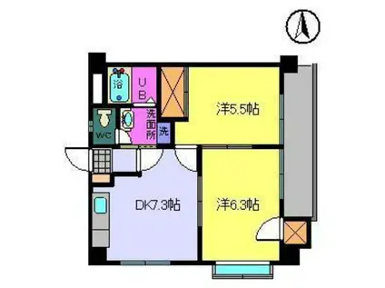 アクアベール久万ノ台(2DK/3階)の間取り写真