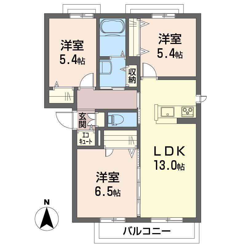 グリーンコート上市 B棟(3LDK/3階)の間取り写真