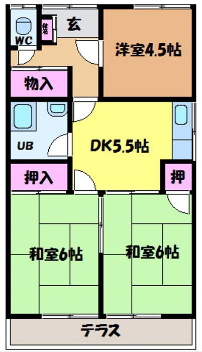 伊予鉄道横河原線 北久米駅 徒歩8分 1階建 築47年(3K)の間取り写真
