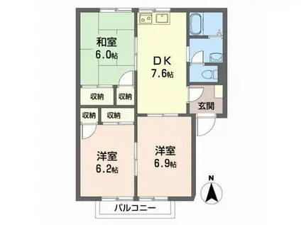 フレグランス南久米A・B・C棟(3DK/2階)の間取り写真