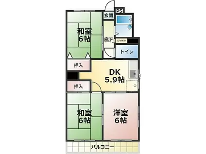 メゾンドール横河原(3DK/1階)の間取り写真