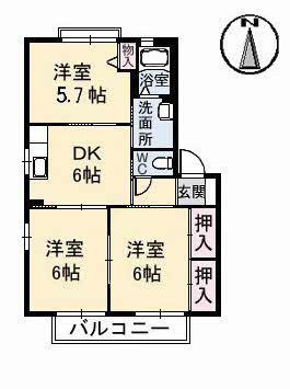 POMME DE PIN A棟(3DK/2階)の間取り写真