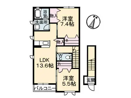 エターナル・グリーンⅠ(2LDK/2階)の間取り写真