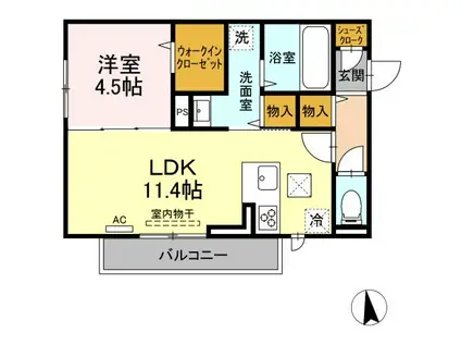 カトレアⅥ(1LDK/1階)の間取り写真