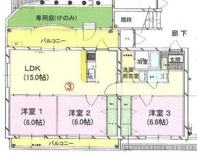 アルトフルスMⅡ(3LDK/1階)の間取り写真