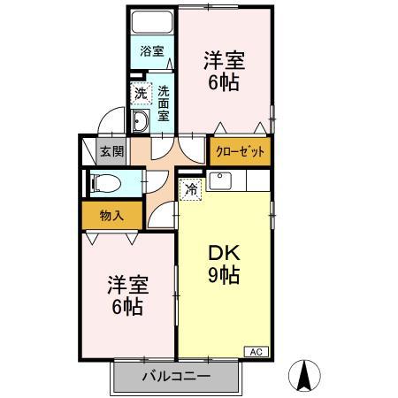 リッツハウス ASUKA(2DK/2階)の間取り写真