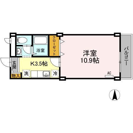 リビングアレイK(1K/2階)の間取り写真