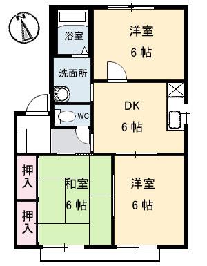 ディアス北井門 C棟(3DK/2階)の間取り写真