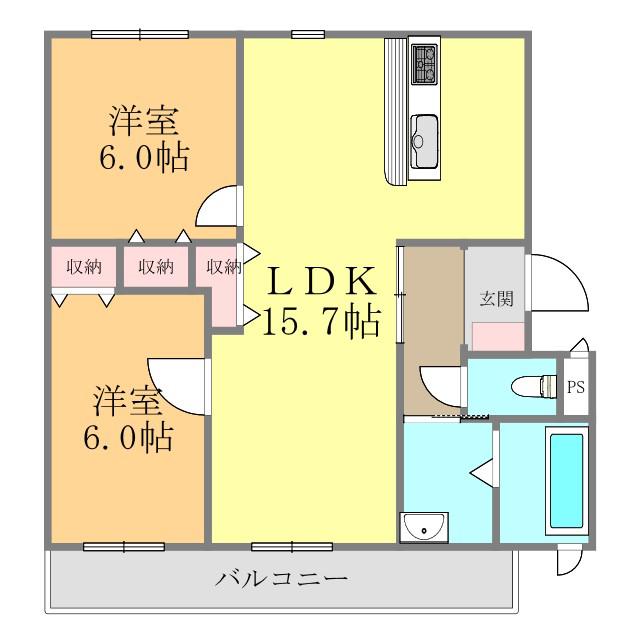 ブライムブルーム(2LDK/3階)の間取り写真