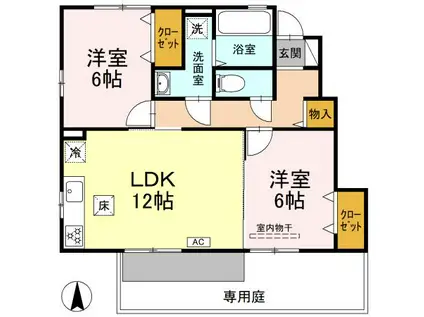 グランドソレイユ悠 A・B棟(2LDK/1階)の間取り写真