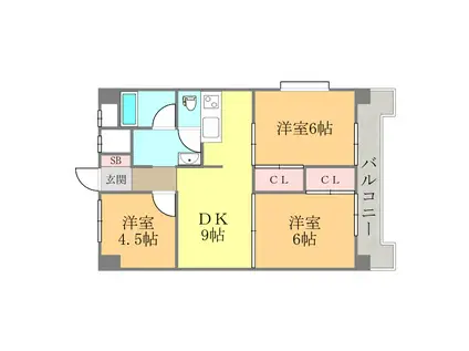 フェリオ市駅西Ⅰ(3DK/10階)の間取り写真