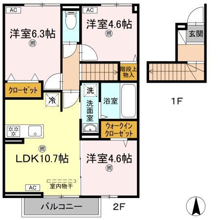 トリシア別府(3LDK/2階)の間取り写真