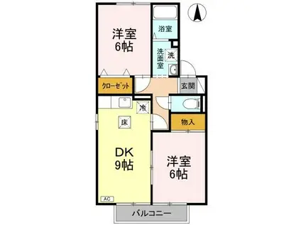 伊予鉄道横河原線 久米駅 徒歩52分 2階建 築25年(2DK/1階)の間取り写真