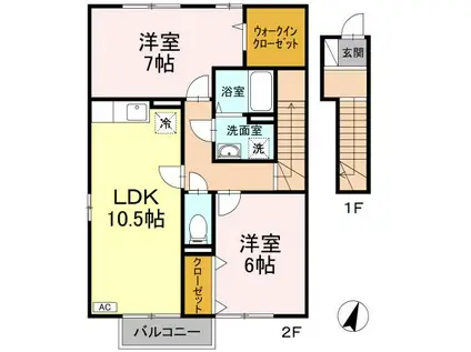 ボヌール・SN A・B棟(2LDK/1階)の間取り写真