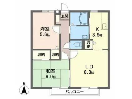ビーライン緑台A棟B棟(2LDK/1階)の間取り写真