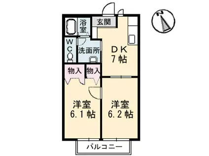 ディアスサンライズ(2DK/2階)の間取り写真