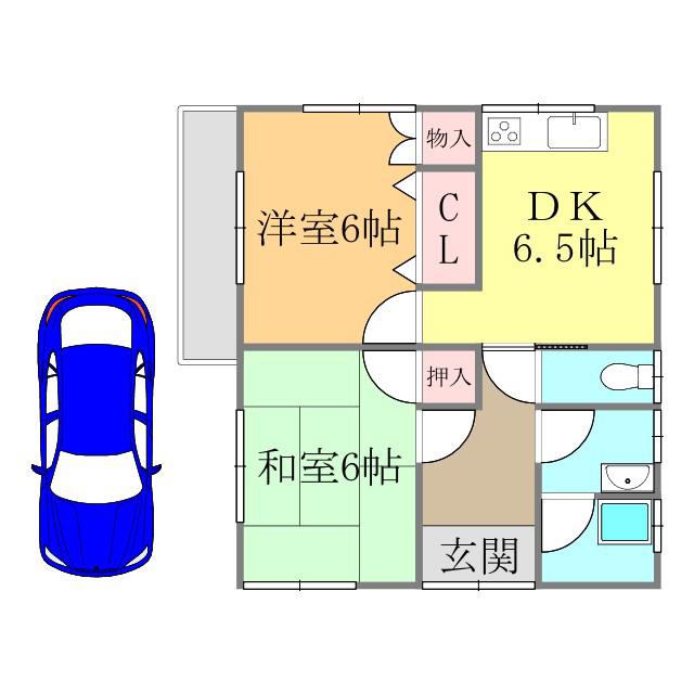 伊予鉄道横河原線 久米駅 バス乗車時間：2分 北久米（愛媛県）バス停で下車 徒歩14分 1階建 築43年(2DK)の間取り写真