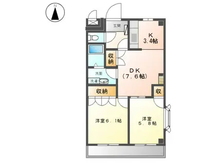 シャルムガーデンK(2LDK/2階)の間取り写真