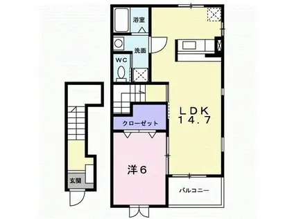 ウインド・ヒルⅡ(1LDK/2階)の間取り写真