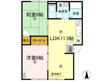 ライブリーハイム ミーサA・B・C(2LDK/2階)の間取り写真