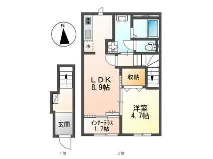 シャイン・ウエスト(1LDK/2階)の間取り写真