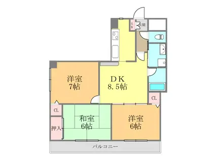 コートエルⅢ(3DK/3階)の間取り写真